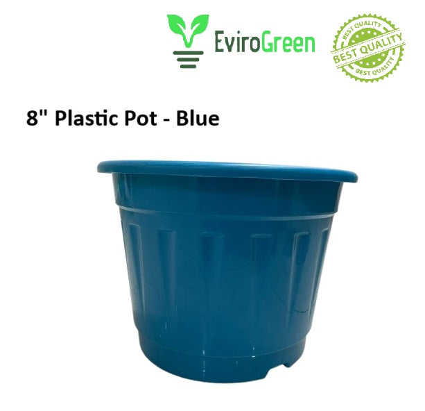 8 Inch Plastic Pot - Blue