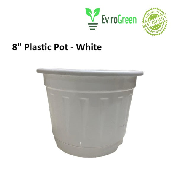 8 Inch Plastic Pot - White
