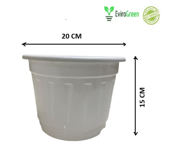 8 Inch Plastic Pot - White