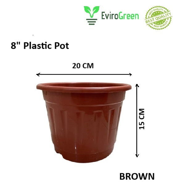8 Inch Plastic Pot - Brown