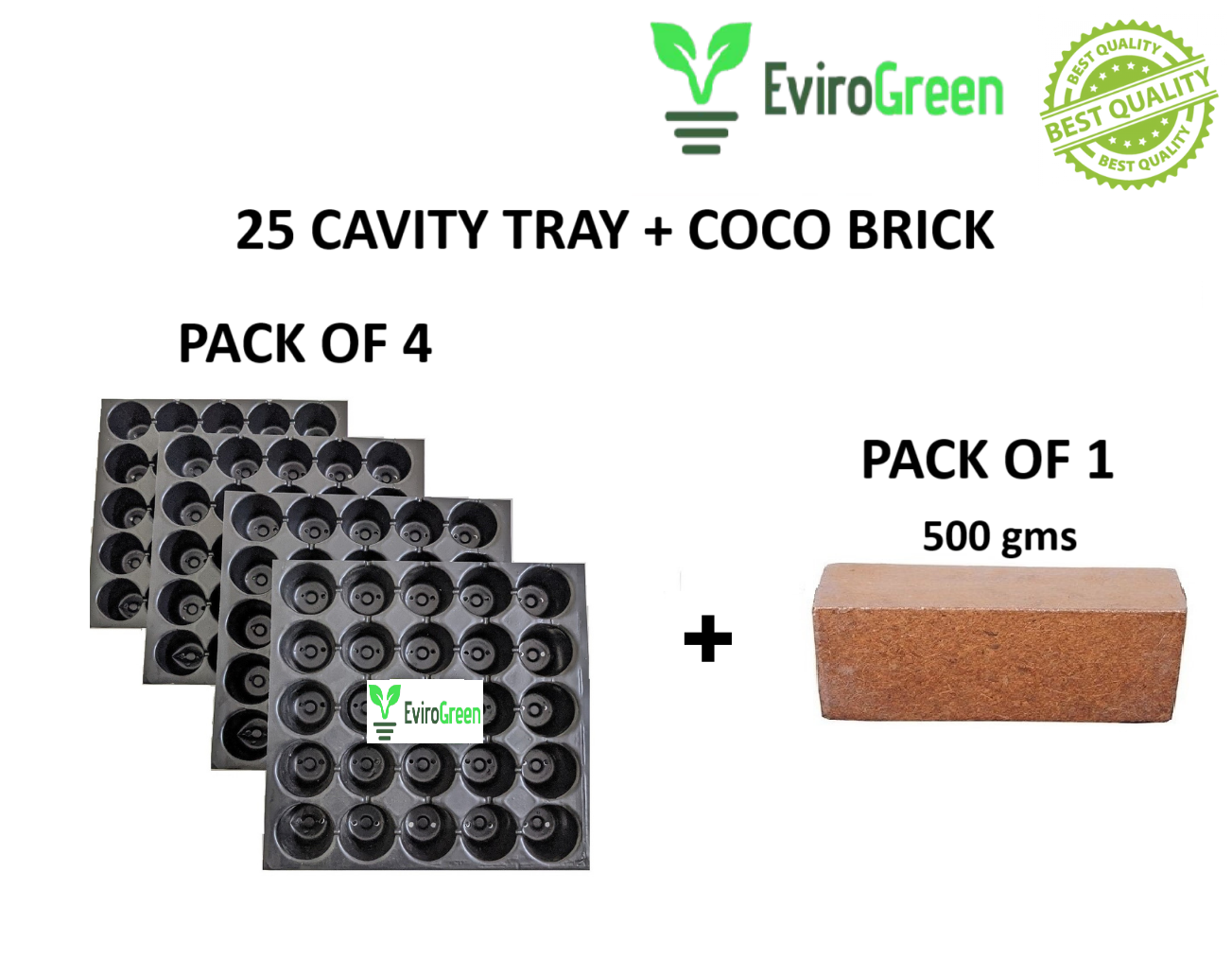 25 CAVITY SEEDLING TRAY - PACK OF 4 & 1 COCO BRICK COMBO