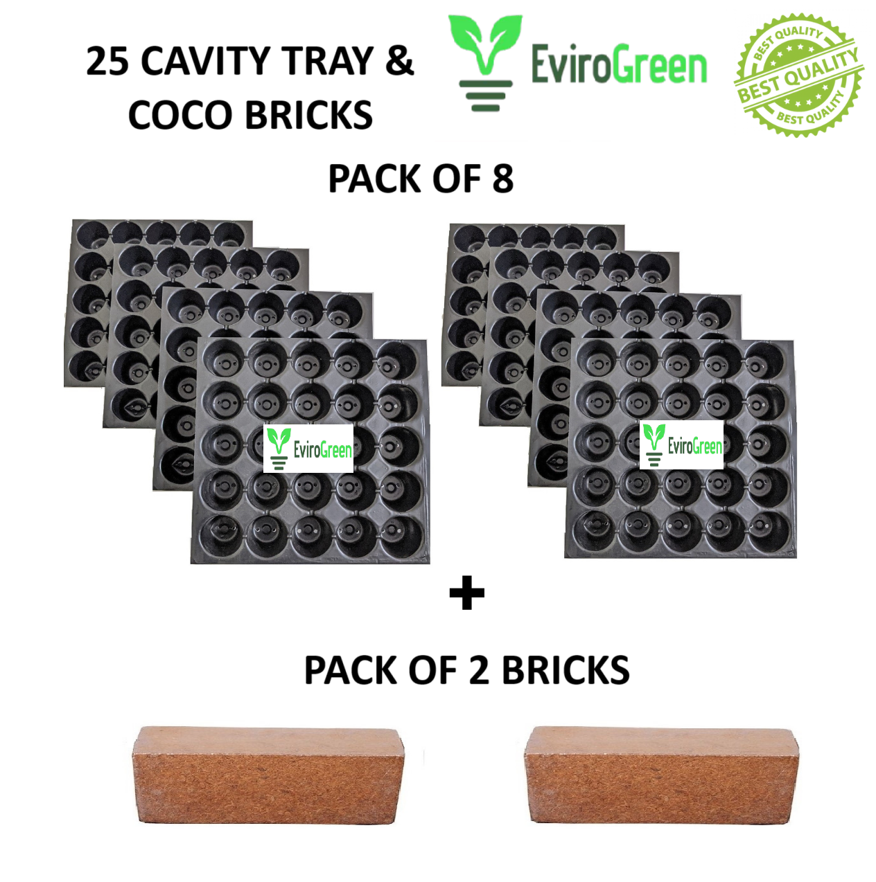 25 CAVITY SEEDLING TRAY - PACK OF 8 & 2 COCO BRICKS COMBO